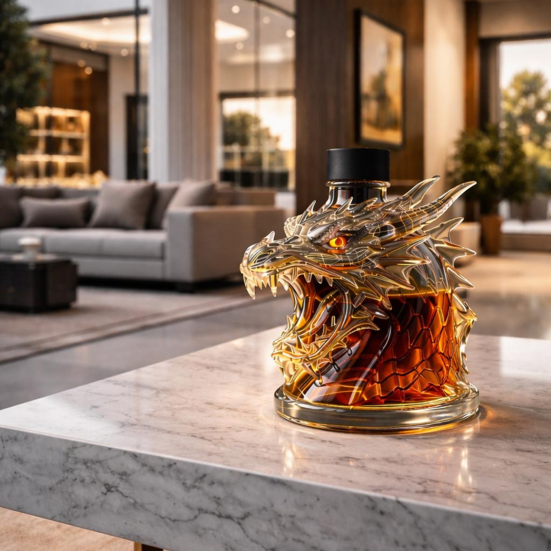 Whiskyflasche 'Drache' - Drachenkopf-Design